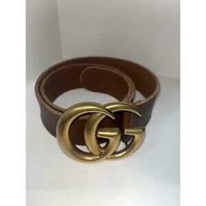 Gucci Leather Belt with Gold GG Buckle